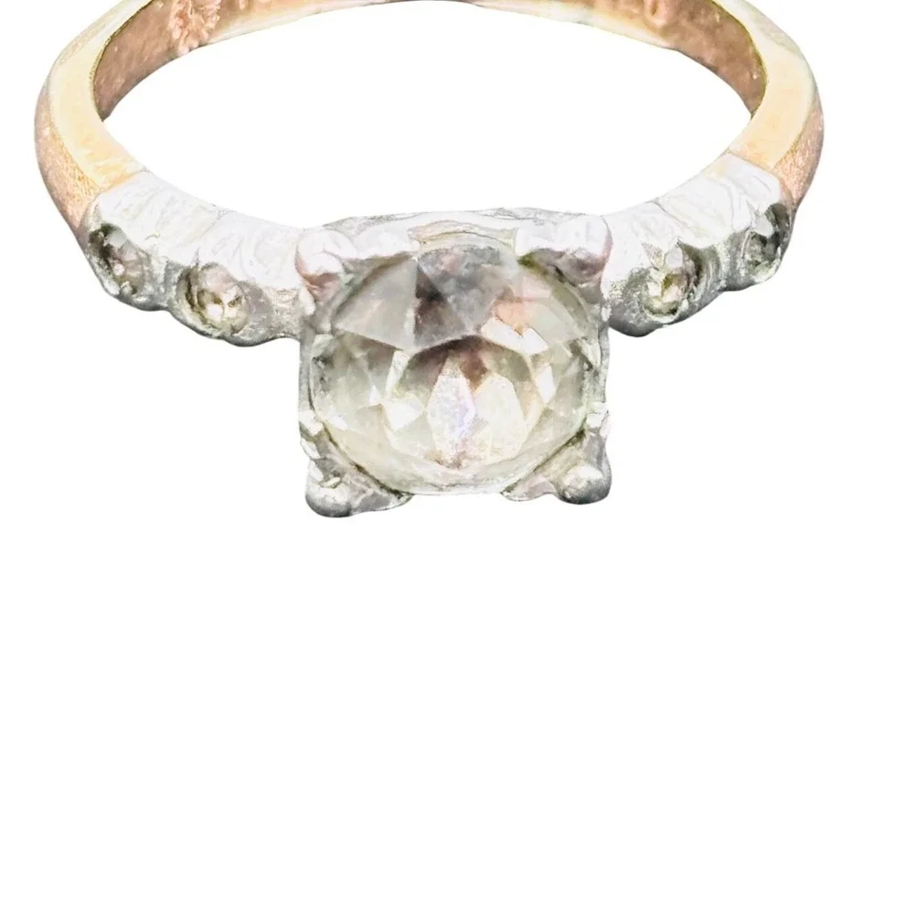 Vintage 10K Gold Filled Two Tone Solitaire Accent Ring Size 5 Rose Gold Silver